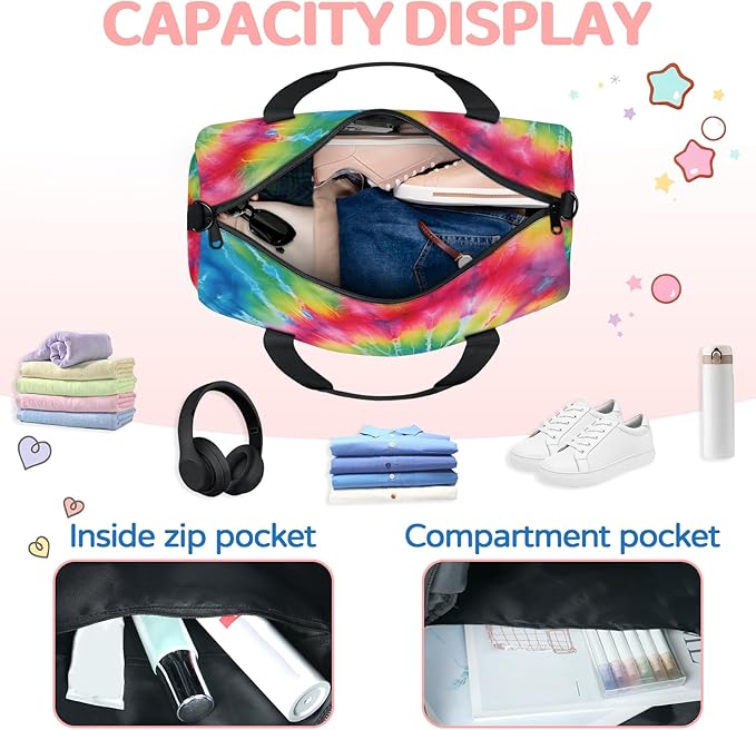 Tie Dye Farmhouse Gym Bag for Women 17 inch Waterproof Carry On Overnight Weekender Bag Sports Duffel Tote Bags for Travel Workout