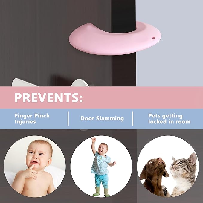 Door Pinch Guard and Door Slam Stopper, Durable Silicone Door Finger Pinch Guard, Prevents Slamming on Even Heavy Doors, Non-Toxic & Pet Friendly, 6 Packs Pink.