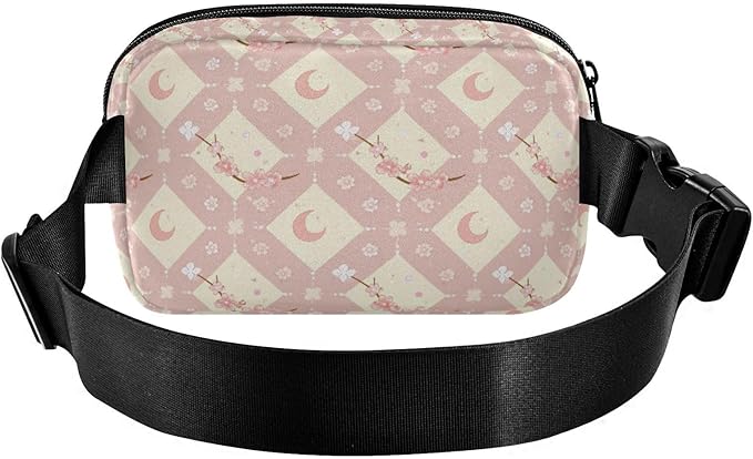 Kawaii Cherry Blossoms Moons Fanny Pack for Women Men Water Resistant Fashion Waist Packs with Adjustable Strap Belt Bag for Travel Workout Jogging Hiking 21219113