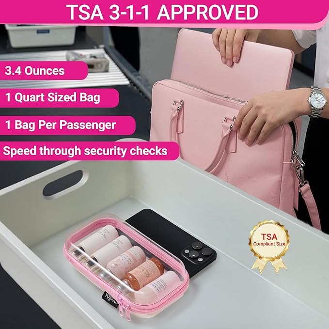 6 Pack Clear Hard Shell Zipper Case, Hard Plastic Organizer Pouches for Travel, Small Items, Makeup, Electronics & Art Supplies - Crush-Resistant & Waterproof Storage (Pink)