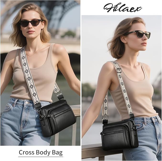 Small Leather Crossbody Bags for Women Anti theft Purses and Handbag Shoulder Hangbag with Wide Strap Tassel