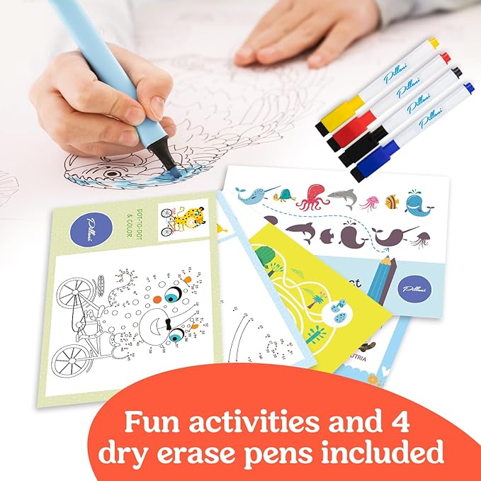 PILLANI Kids Travel Tray for Car - Toddler Car Activities, Car Seat Tray with Activity Sheets & Pens, Road Trip Essentials for Car & Airplane, Travel Lap Desk Accessories - Road Trip Activities Toys