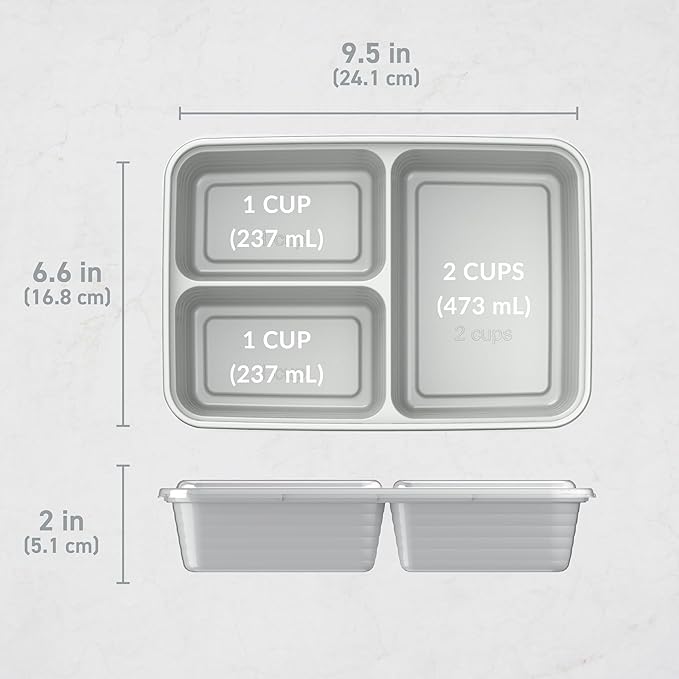 Bentgo Prep - 20-Piece 3-Compartment Reusable Meal Prep Containers with Lids, PFAS & BPA Free Materials, Durable, Microwave, Freezer, & Dishwasher Safe To Go Food Storage (Silver)