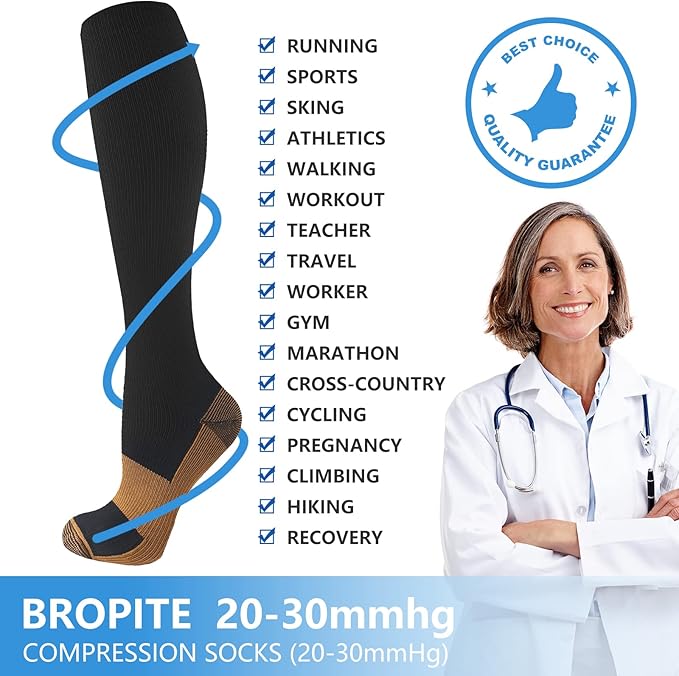 bropite Flora Compression Socks for Women & Men-Knee high 6 Pairs 20-30mmhg Support Running Nurse Travel