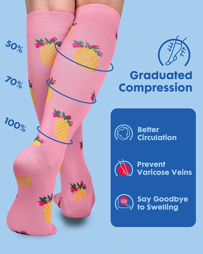 2Packs Compression Socks for Women - 15-20 mmHg Graduated Circulation Support for Nurses, Athletes and Travel
