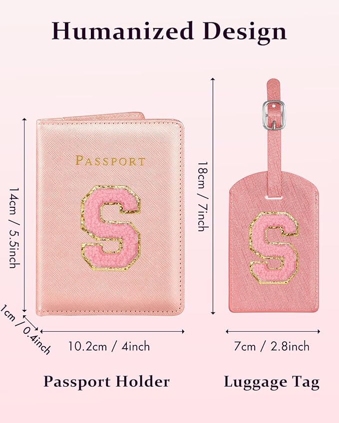 Slohif Passport Holder Initial Lugguage Tag Set Suitcase Cover Wallet Case for Travel Women - Leather Letter Passport Book Personalized Organizer Card Protector Sleeve Essentials Slim Carrier Red S