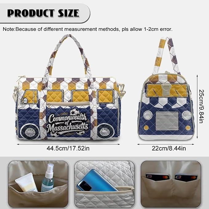 COEQINE Massachusetts Van Car Duffle Bag Quilted Tote Bag For Men Medium Toiletry Bag Weekender Overnight for Workout