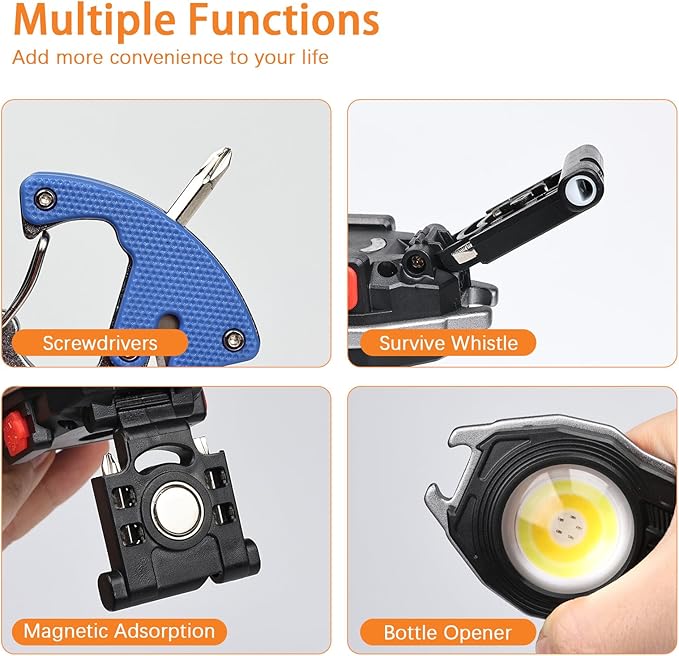 MAKDAK 4PC Keychain Flashlight Rechargeable Cob Keychain Work Light 7 Modes 1600Lumen High Lumen Flashlights for Emergencies,EDC