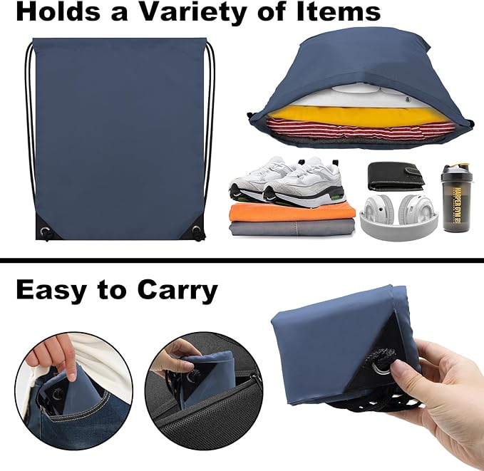 2PCS Drawstring Bags Bulk, String Backpack for Men Women, Cinch Bag Draw String Back Bag for Gym, Sports, Travel, Swimming, Beach, Navy Blue