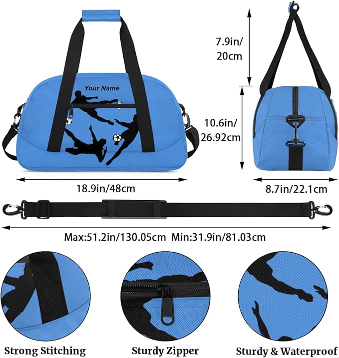 Personalized Soccer Theme Gym Bags for Kids Boys with Custom Name Sport Bags for Training Travel Overnight Weekender