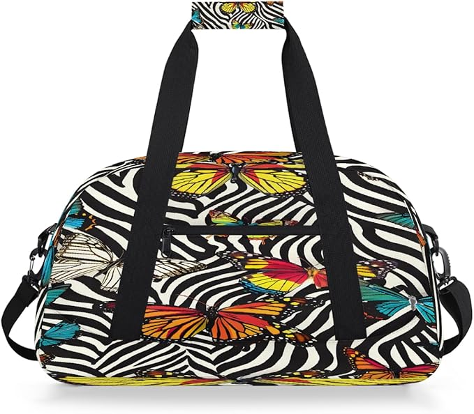 Travel Duffle Bag for travel duffle bag sports Girls Boys Kids Butterfly Zebra Lightweight Overnight Sleepover Weekender Bags Small Dance Gym Sport Bag Teens Carry-On Size Workout Bag