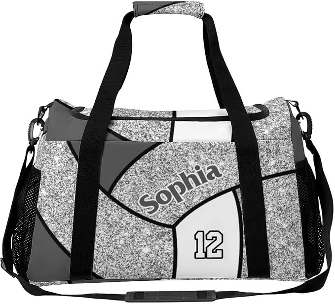 Custom Silver Volleyball Duffel Bag with Name Personalized Travel Bags Sport Gym Bag Carry On Weekender Bags for Men Women