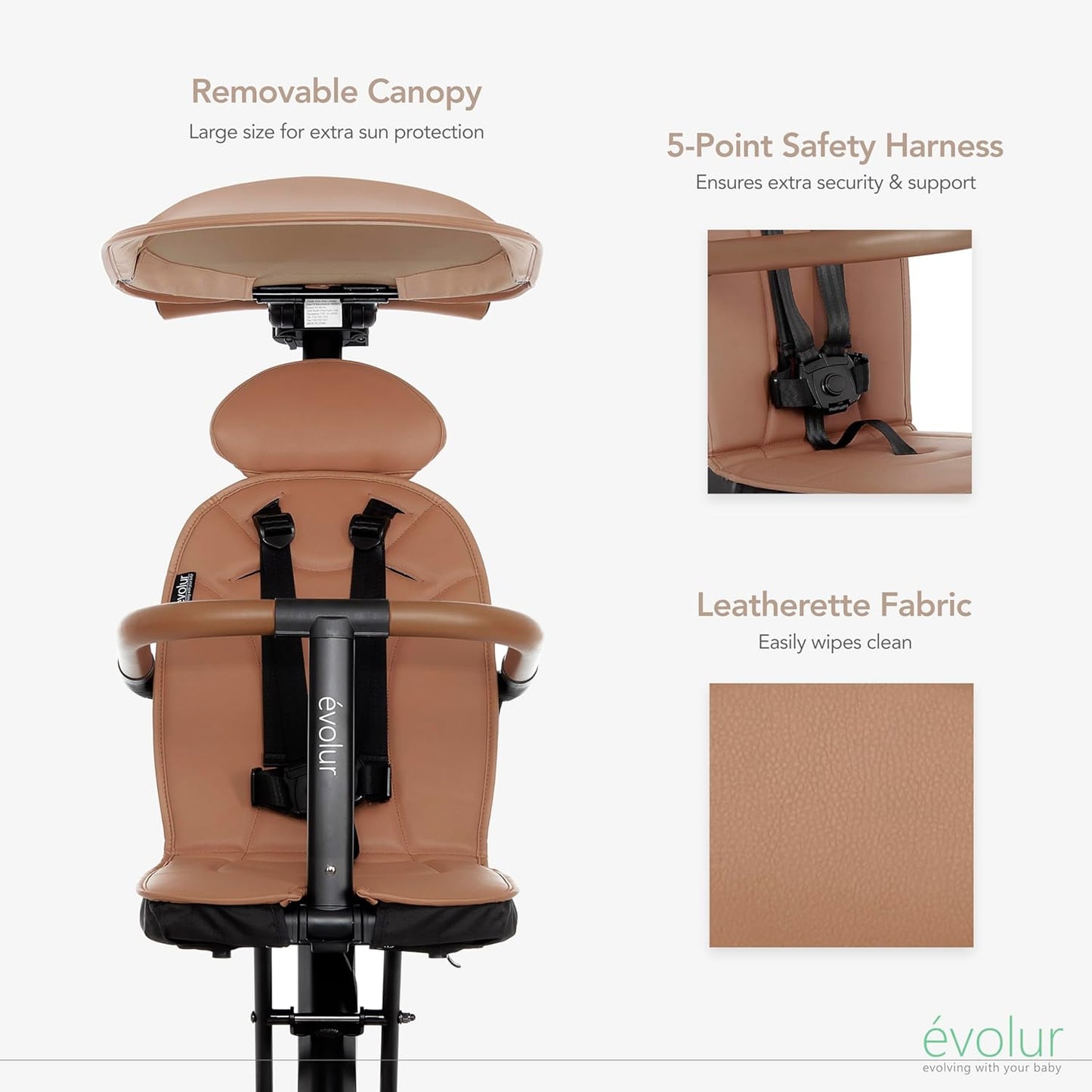 Evolur Cruise Rider Stroller with Canopy, Lightweight Umbrella Stroller with Compact Fold, Easy to Carry Travel Stroller - Cognac