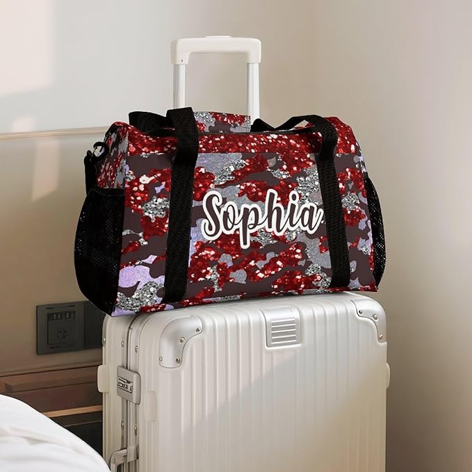 Shoe Bag Red Brown Camo Glitter Print Travel Bags Lightweight Duffel Bag Gym Dance Sport Perform Training for Teens Women Men Gym Bags