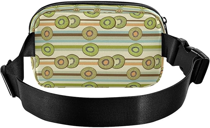 Kiwi Fruit Stripe Fanny Pack for Women Men Water Resistant Fashion Waist Packs with Adjustable Strap Belt Bag for Travel Workout Jogging Hiking 21220508