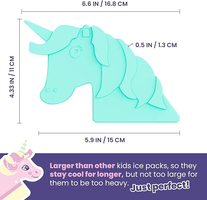 Healthy Packers® Slim Reusable Ice Packs for Lunch Boxes Kids and Adults | Long‑Lasting Thin Freezer Packs for Coolers, Bento Boxes, Lunch Bags, Travel, School Meals, and Meal Prep (3-Pack | Unicorn)