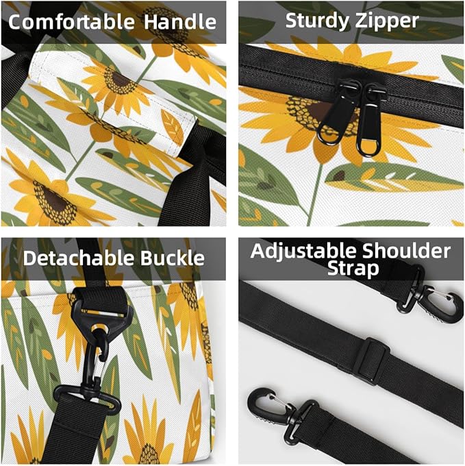 Yellow Sunflower Mini Gym Bag 18 inch for Women Men Waterproof Custom Summer Travel Duffel Bag Carry On Overnight Tote Nurse Bag for Work Fitness Hiking