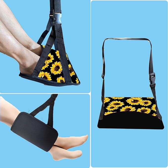Foot Hammock for Plane Travel Essentials Relax Your Foot Rest for Airplane Gadgets Adjustable Airplane Travel Accessories for Flight Essentials,Office,Desk (Sunflower, 1 Pack)