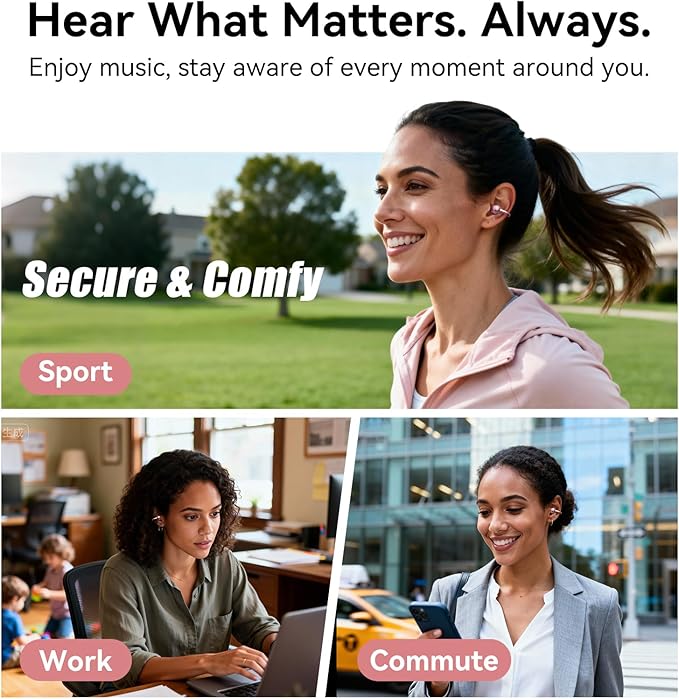 Kinglucky ClipFree Open-Ear Headphones with Butterfly Earrings, Ultra-Comfort & Snug Fit Clip On Earbuds, 50H Playtime Bluetooth 6.0 Wireless Headphones for Women Sports,Glasses Gifts (Rose Gold)