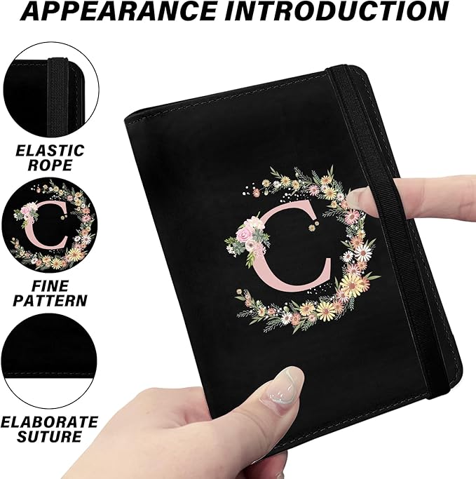 Cute Passport Holder and Holder Combo Passport Cover with RFID Blocking Women Men Compatible Wallet Credit Card Protector (Initial Monogram-C)