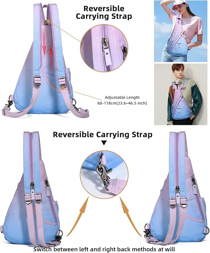 KL928 Canvas Sling Bag - Small Crossbody Backpack Shoulder Casual Daypack Rucksack for Men Women(Large Version,PalePurple+SkyBlue)