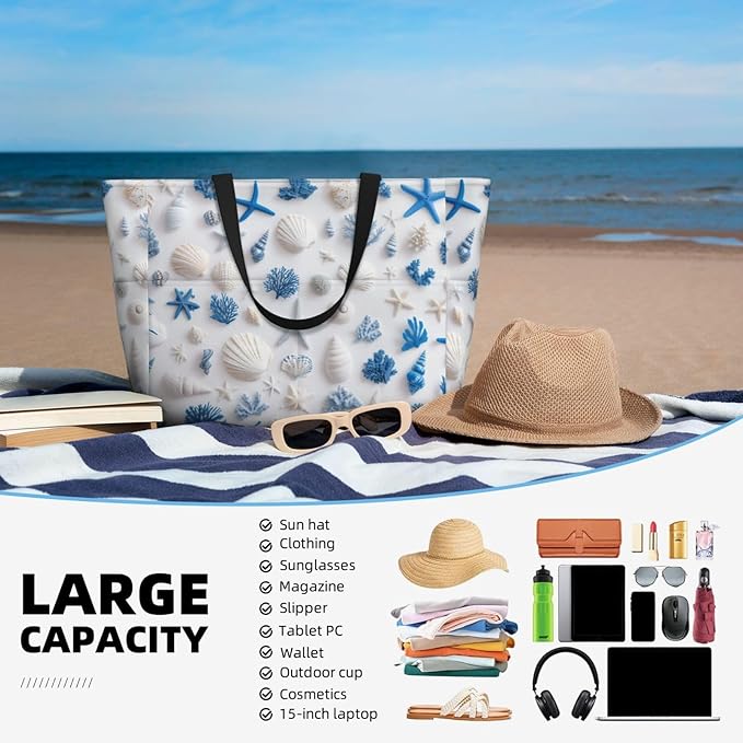 Beach Tote Bag for Women Beach Bag Waterproof and Sandproof Tote Bag with Wet Bag Large Travel Bag for Weekend Travel