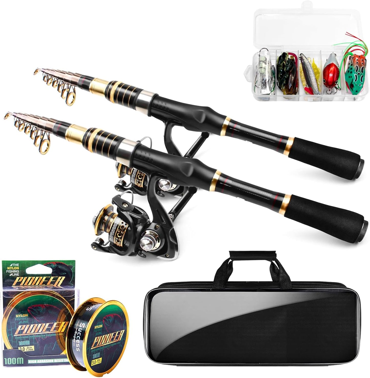 Telescopic Fishing Rod and Reel Combo, 6.89FT 7.89FT Collapsible Fishing Kits, Carbon Fiber Fishing Pole Spinning Reel Lures Set with Carrier Bag, Fishing Gear for Adults Travel Saltwater Freshwater