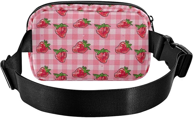 Pink Strawberry Plaid Fanny Pack for Women Men Water Resistant Fashion Waist Packs with Adjustable Strap Belt Bag for Travel Workout Jogging Hiking 21219327