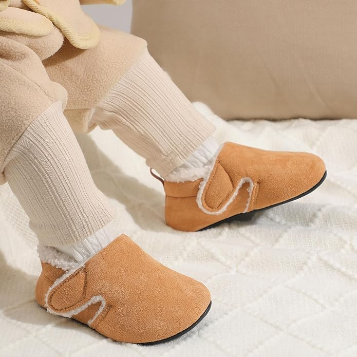 JOINFREE Toddler Slippers Boys Girls Adjustable House Shoes Barefoot Sock Shoes with Rubber Sole Baby Comfort Warm Indoor Outdoor Walking Shoe