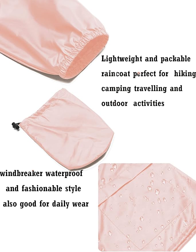 Avoogue Plus Size Raincoat Women Waterproof Rain Jacket Packable Outdoor Hooded Windbreaker