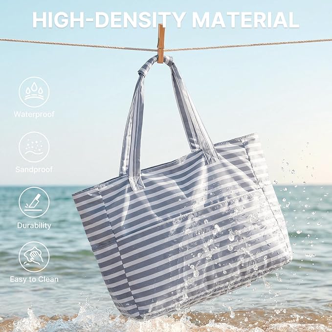 G4Free XL Beach Bag Waterproof Sandproof, Large Foldable Beach Tote with Zipper for Women, Pool Travel Swim Grocery Tote Bag