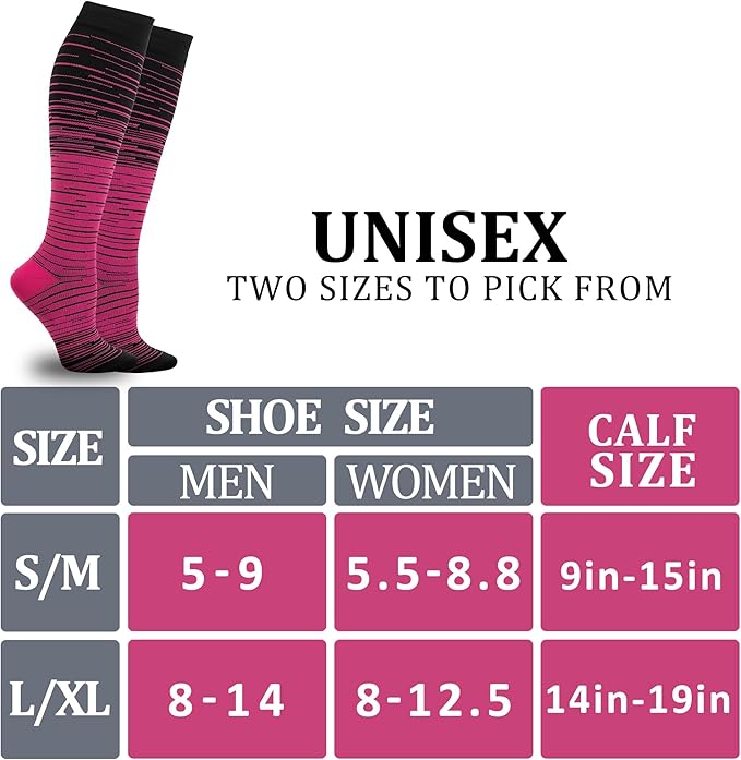 fenglaoda 3 Pairs Compression Socks for Women & Men Knee High Nurse Pregnant Cute Medical Running Travel Athletic