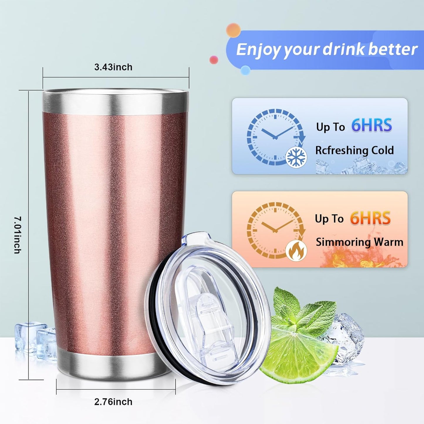 20oz Tumbler with Straw and Brush, Stainless Steel Vacuum Insulated tumbler, Double Wall Insulated Coffee Tumbler for Outdoor, Home, Travel,Office (Rose Gold,1pcs)