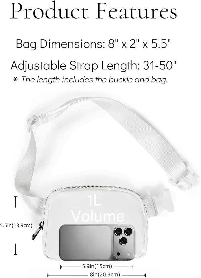 Fanny Pack Crossbody Bag Trendy Waterproof Small Sling Cross Body Purse for Women Men Fashion Waist Packs Mini Belt Pouch Chest Bum Hip Bag Lulu Dupes for Travel Vacation Running Frost