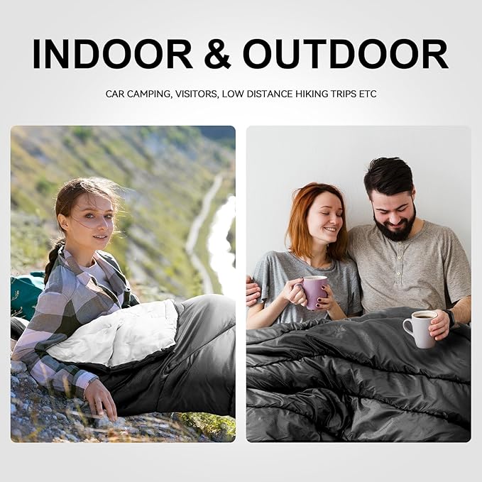 Sleeping Bag for Adults Warm Weather, Compact Lightweight Backpacking Sleeping Bag with Compression Sack, Camping Essentials Gear for Hiking Travel Climbing Outdoor & Indoor Use