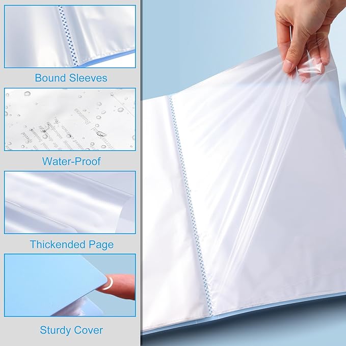 Art Portfolio Folder with 60 Pockets, 120 Pages Display Book, Clear Plastic Sleeves, Blue Presentation Binder for Kids & Artists Artwork