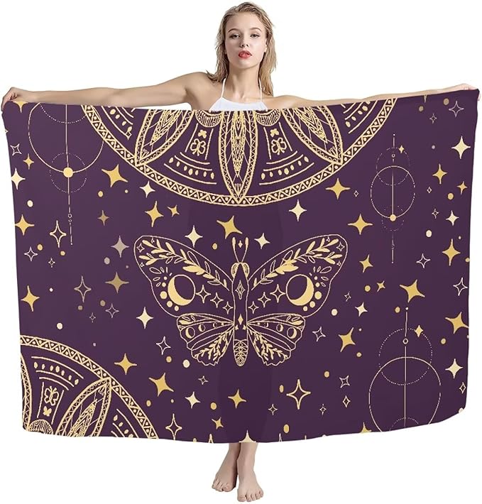 Beach Towel - Thin Lightweight Quick Dry Beach Towel 110x78 Inches Sandproof Pool Towels, Microfiber Compact for Travel Swimming Bath for Women Men (Size L) Mandala Butterfly Star Print