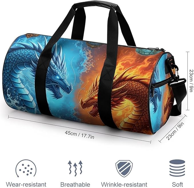 Basketball Football Weekender Bag Dance Sports Gymnastics Bag Lightweight Travel Sports Bags (Water Fire Dragon)