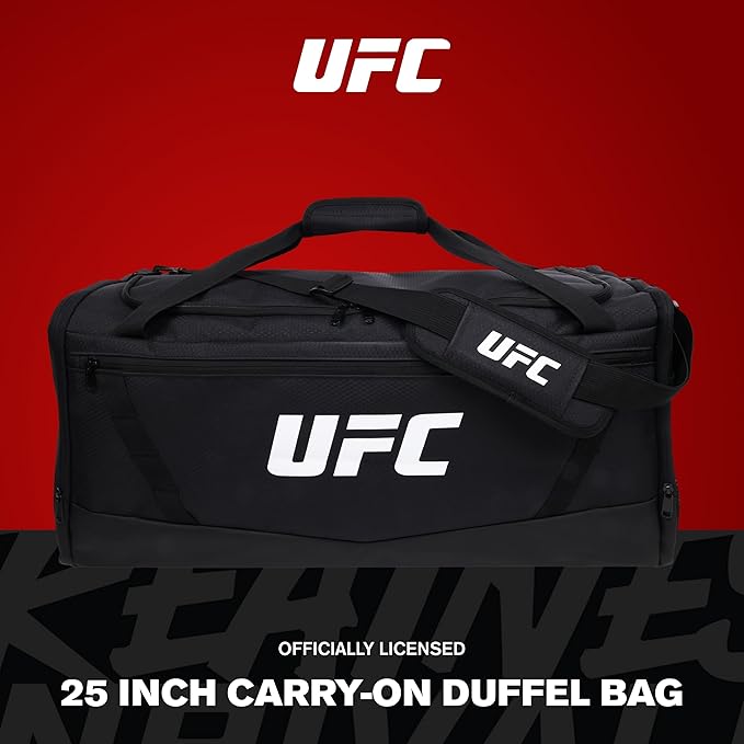 UFC Gym Bag, 25 Inch Extra Large Travel Duffel Bag for Men and Women, Shoe Compartment, MMA Workout Equipment and Sports Accessories, Black