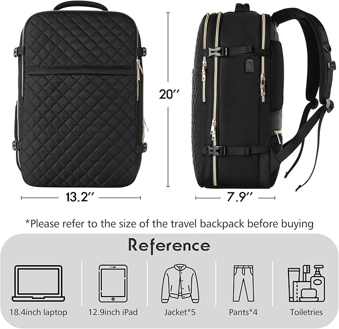 MOMUVO Large Travel Backpack Women, Flight Approved Carry On Backpack with 3 Packing Cubes, Water Resistant Anti-Theft Large Book Bag Fit 18.4 Inch Laptop with USB Charging Port, Black