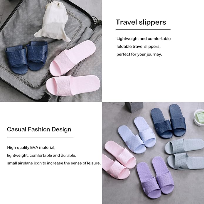 Anmerl Travel Slippers for Women and Men, Portable Foldable Slippers with Cotton Storage Bag, Soft Comfy Non-Slip Quick Dry House Bathroom Shower Shoes Spa Gym Swimming Beach Sandals
