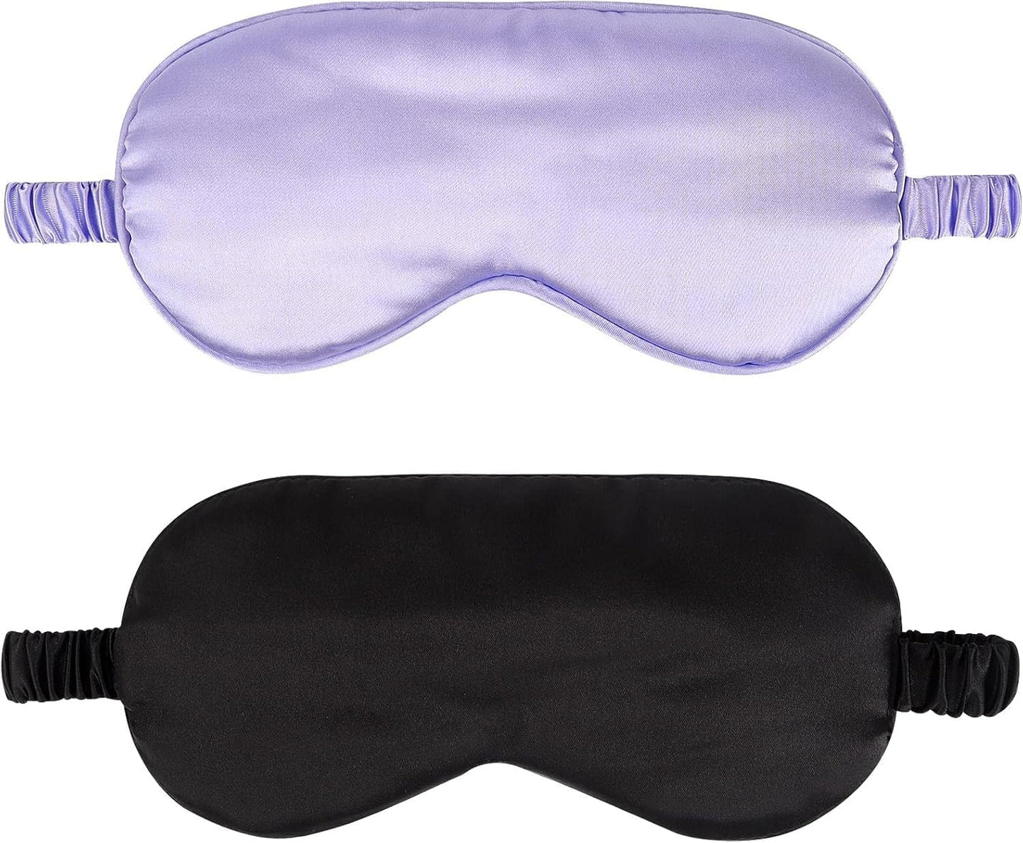 2Pack Silk Sleep Mask,IEKEODI Eye Mask for Sleeping，Elastic Blackout Eye Mask & Blindfold for Full Night's Sleep,Travel and Nap(Black+Purple)