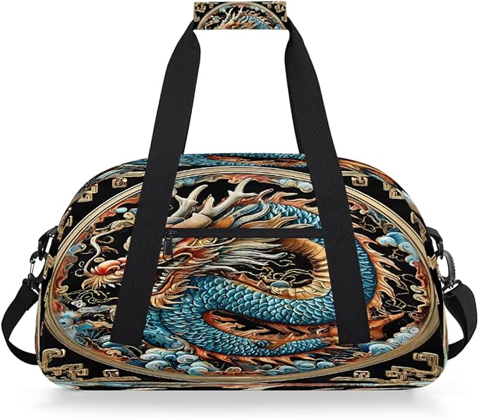 Travel Duffle Bag for travel duffle bag sports Girls Boys Kids Dragon Ethnic Lightweight Overnight Sleepover Weekender Bags Small Dance Gym Sport Bag Teens Carry-On Size Workout Bag
