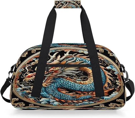 Travel Duffle Bag for travel duffle bag sports Girls Boys Kids Dragon Ethnic Lightweight Overnight Sleepover Weekender Bags Small Dance Gym Sport Bag Teens Carry-On Size Workout Bag