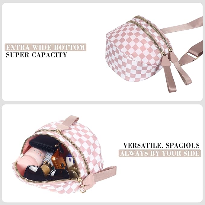 Checkered Crossbody Bag for Women, Spacious Sling & Stylish Bum Bag for Travel, Concerts, Festival, Nylon Fanny Pack Belt Bag (Colour Bum Bag-Pink Checkered)