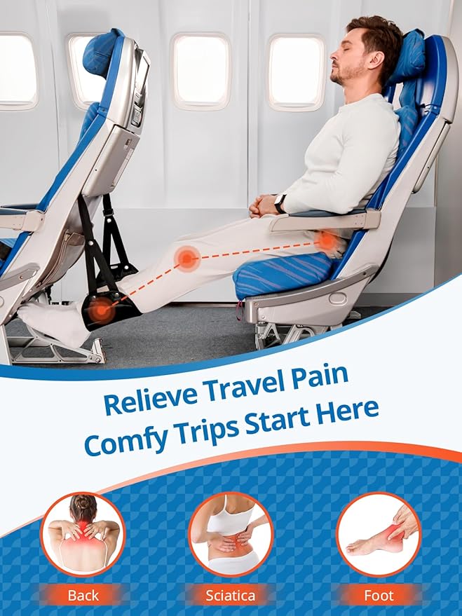 Travel Pillows and Airplane Foot Hammock for Long Flight, Travel Essentials, 360° Support Headrest, Stop Bobblehead, Foot Rest