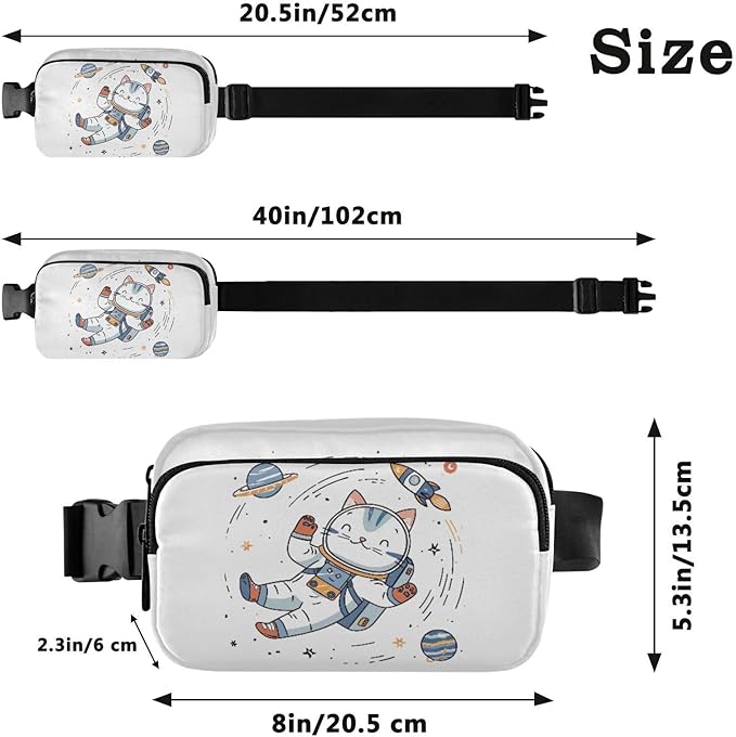 Kawaii Cat Astronaut Fanny Pack for Women Men Water Resistant Fashion Waist Packs with Adjustable Strap Belt Bag for Travel Workout Jogging Hiking 21219090