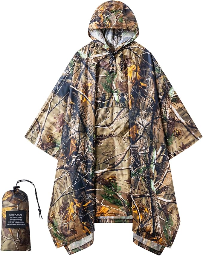Hooded Rain Poncho for Adults - Waterproof Rain Coat and Lightweight Jacket 3-in-1 Multi-Function with Pockets
