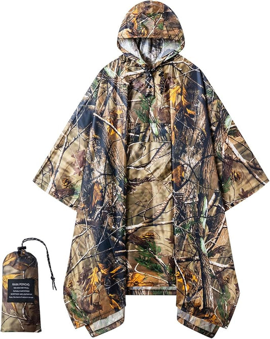Hooded Rain Poncho for Adults - Waterproof Rain Coat and Lightweight Jacket 3-in-1 Multi-Function with Pockets