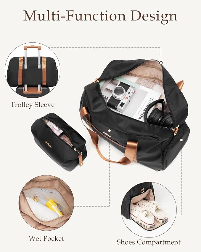 LONG VACATION Luggage Sets 5 Piece, Suitcases With Wheels, PC+ABS Hardshell Luggage Set with Spinner Wheels, TSA Lock (Black Brown)